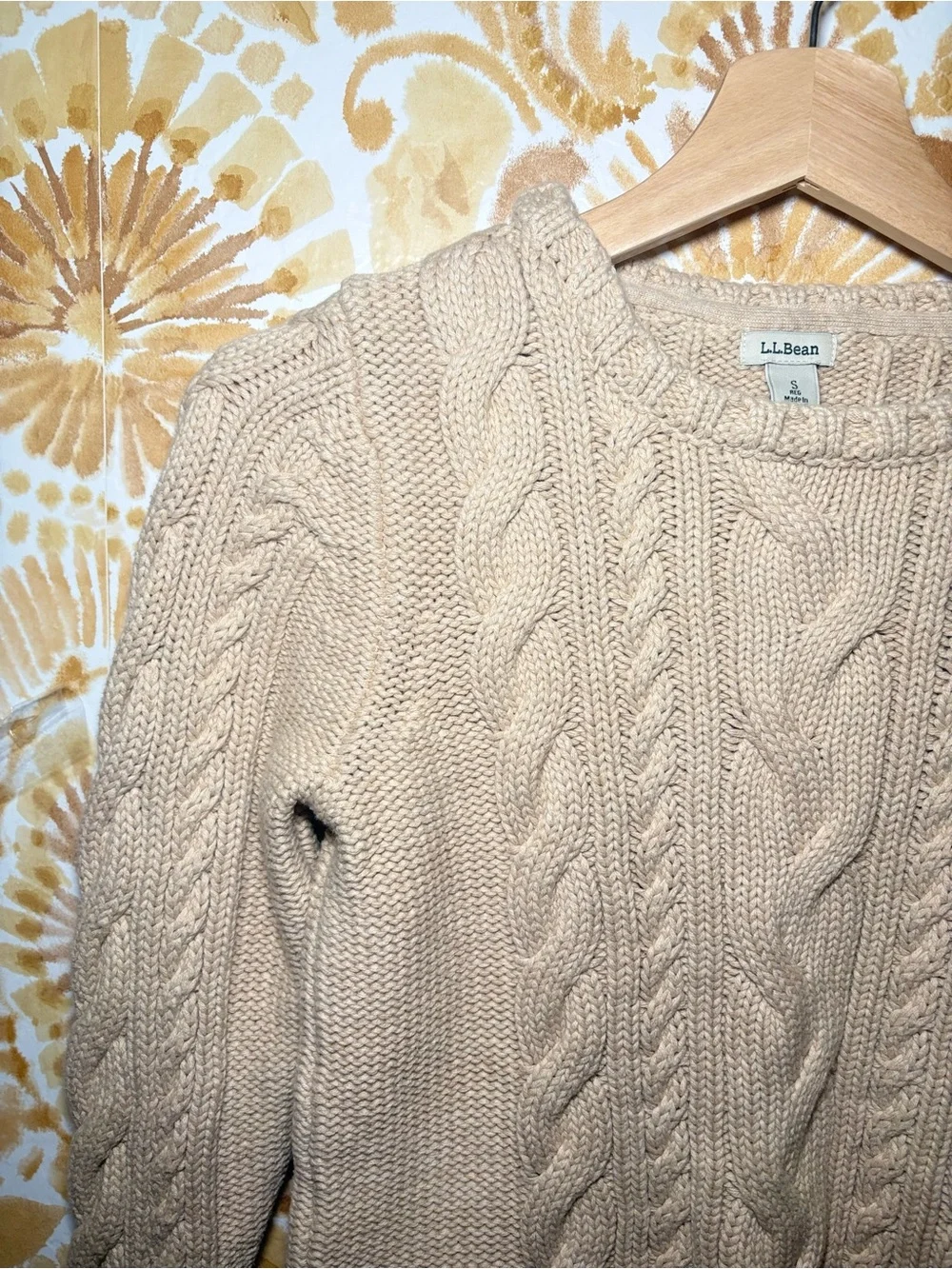 L.L. Bean Cable Knit Sweater | Cream Oatmeal Cotton Knit | Classic PreppyCoastal